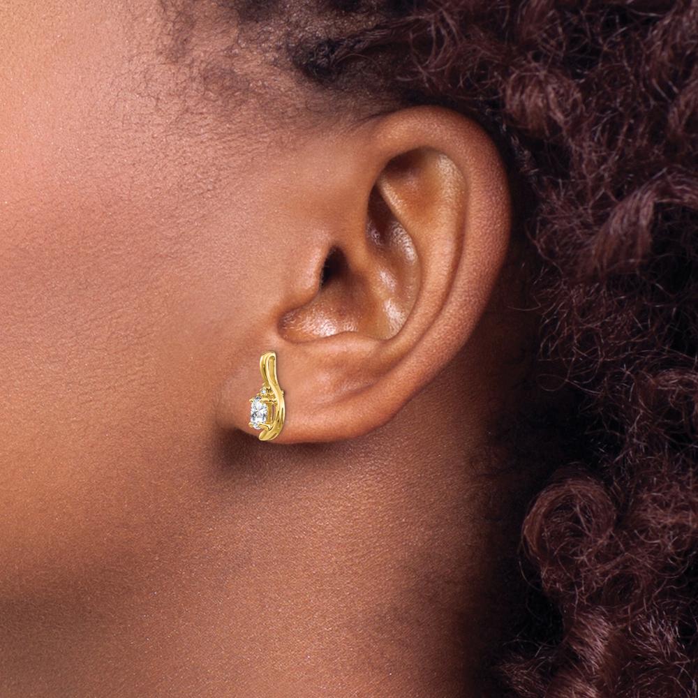 14K Yellow Gold Drop Earrings with Oval White Topaz and Round Diamonds - 0.586 Carat Total Gem Weight by Oro Pregiato - Image 3