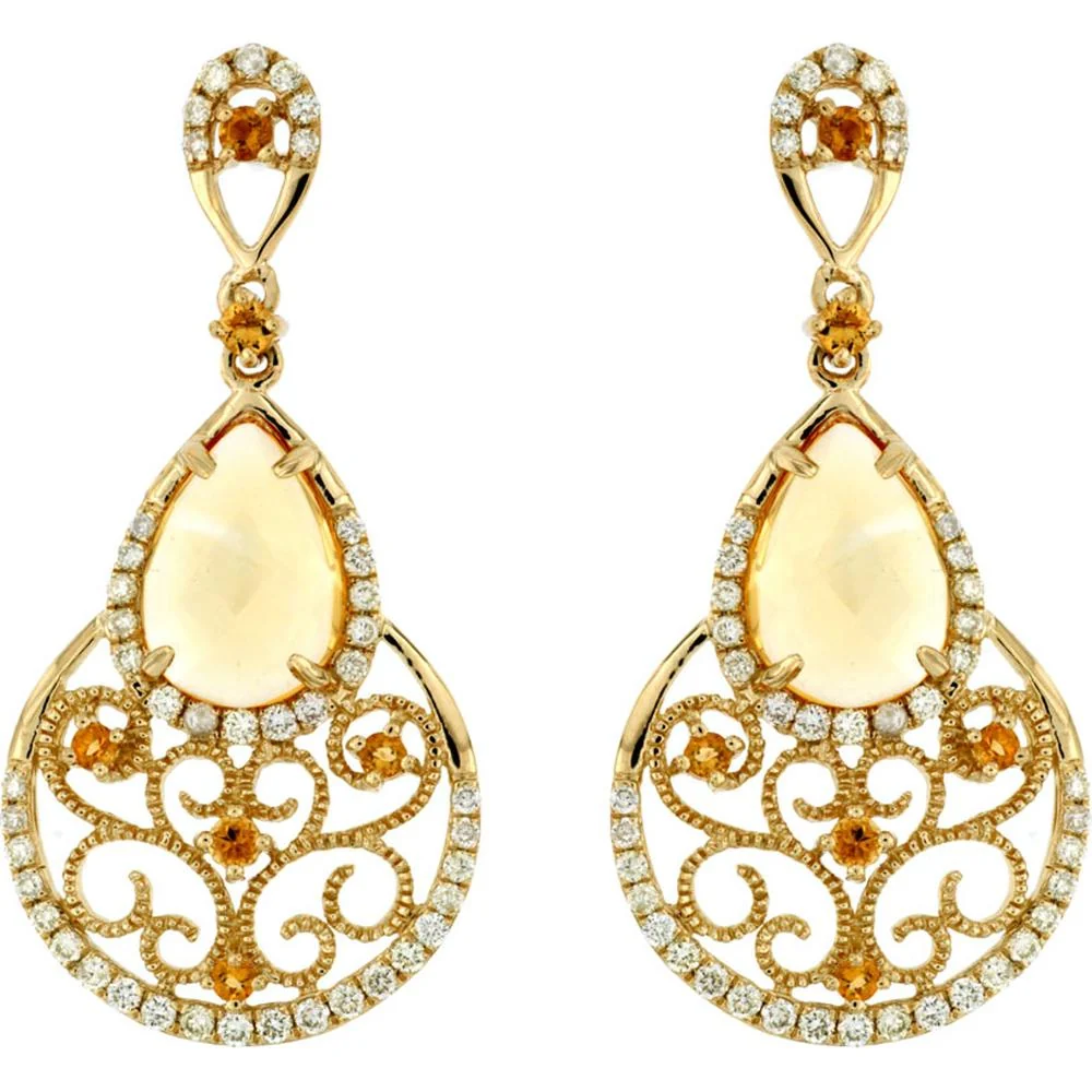 14K Yellow Gold Drop Earrings with Pear-Shaped Citrine - 3.00 Carats Total Citrine Weight and 0.50 Carats Total Diamond Weight - Royal Jewelry