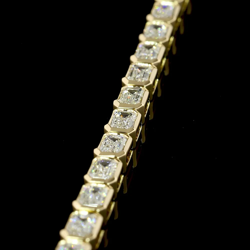 14K Yellow Gold East-West Bezel Set Emerald Cut Lab Diamond Tennis Bracelet - 4.89 Carat Total Diamond Weight - Covaloro Fine Jewelry - Image 2