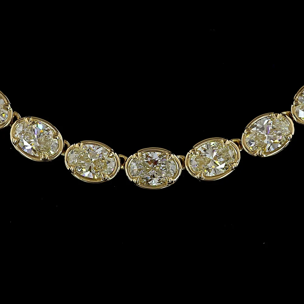 14K Yellow Gold East-West Oval Cut Lab Diamond Tennis Necklace - 18.90 Total Carat Weight, 66 Stones, E-F VS Quality - Covaloro Fine Jewelry - Image 2