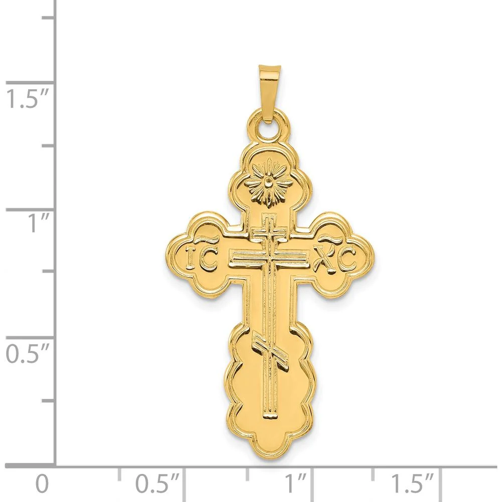 14K Yellow Gold Eastern Orthodox Cross Pendant with Textured Finish - 40mm Length by Oro Pregiato - Image 3