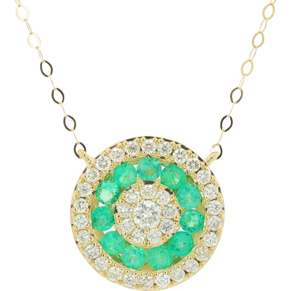 14K Yellow Gold Emerald & Diamond Halo Pendant Necklace - 0.50 Carat Emeralds / 0.30 Carat Total Diamond Weight