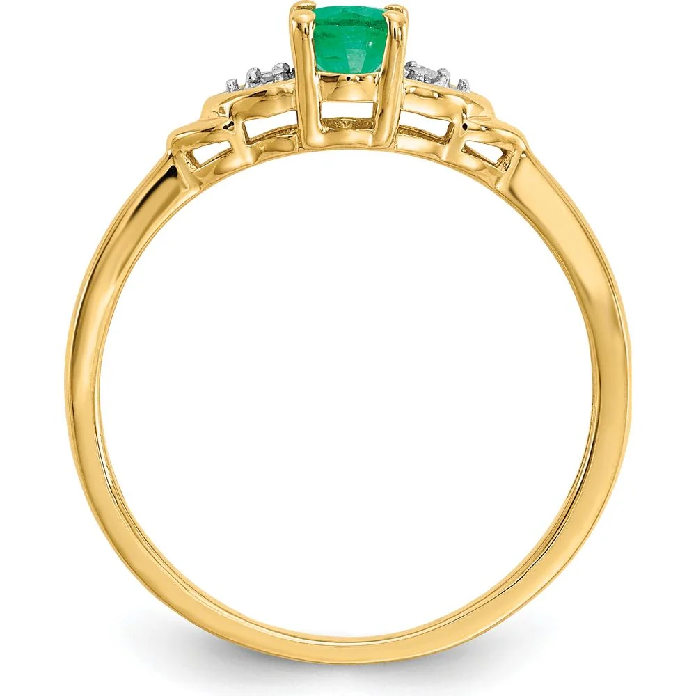 14K Yellow Gold Emerald and Diamond Ring with Oval Emerald and Round Diamonds - 0.42 Carat Total Gem Weight - Size 7 by Oro Pregiato - Image 2