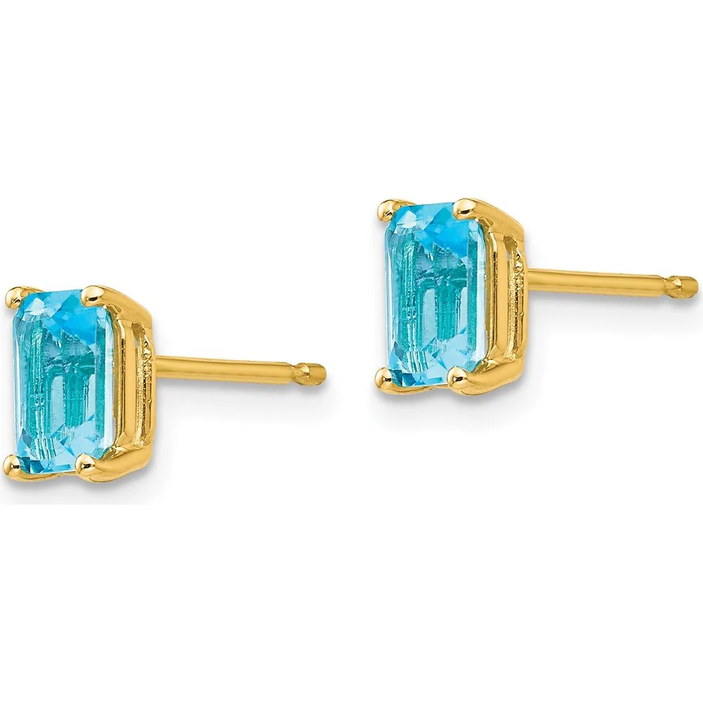 14K Yellow Gold Emerald Cut Blue Topaz Stud Earrings - 0.7 Carat Total Gem Weight by Monteluci Fine Jewelry - Image 2