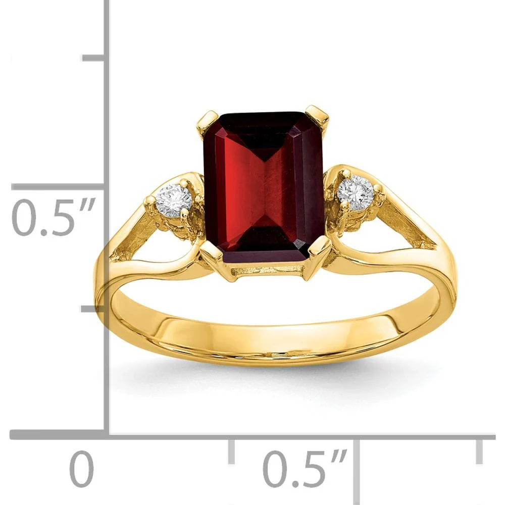 14K Yellow Gold Emerald Cut Garnet and Diamond Ring - 1.95 Carat Garnet & 0.025 Carat Diamonds - Size 6 by Monteluci Fine Jewelry - Image 2