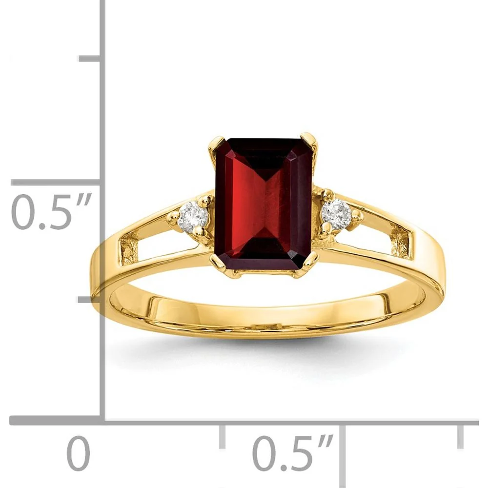 14K Yellow Gold Emerald-Cut Garnet and Diamond Ring with Polished Tapered Band - 1.25 Carat Garnet Weight - Size 6 by Monteluci Fine Jewelry - Image 2