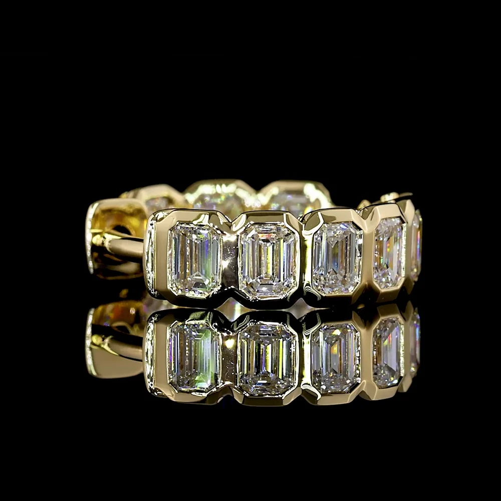 14K Yellow Gold Emerald Cut Huggie Earrings with Bezel Set Lab Diamonds - 1.82 Carat Total Diamond Weight - Covaloro Fine Jewelry - Image 4