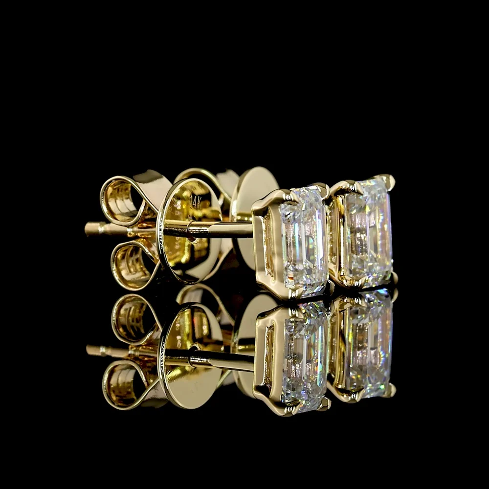 14K Yellow Gold Emerald Cut Lab Diamond Stud Earrings - 1.08 Total Carat Weight, E-F Color, VVS2 Clarity - Covaloro Fine Jewelry