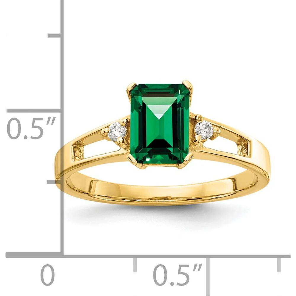 14K Yellow Gold Emerald Cut Mount St. Helens Ring with Round Diamonds - 1 Carat Green Gemstone and 0.02 Carat Total Diamond Weight - Size 6 by Monteluci Fine Jewelry - Image 2
