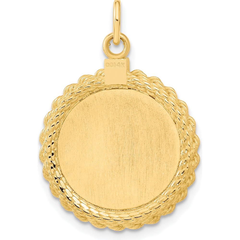 14K Yellow Gold Engravable Circular Disc Pendant with Rope Charm - 20.32mm Length by Oro Pregiato - Image 3