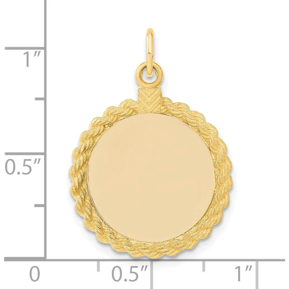 14K Yellow Gold Engravable Circular Disc Pendant with Rope Charm - 20.32mm Length by Oro Pregiato - Image 4