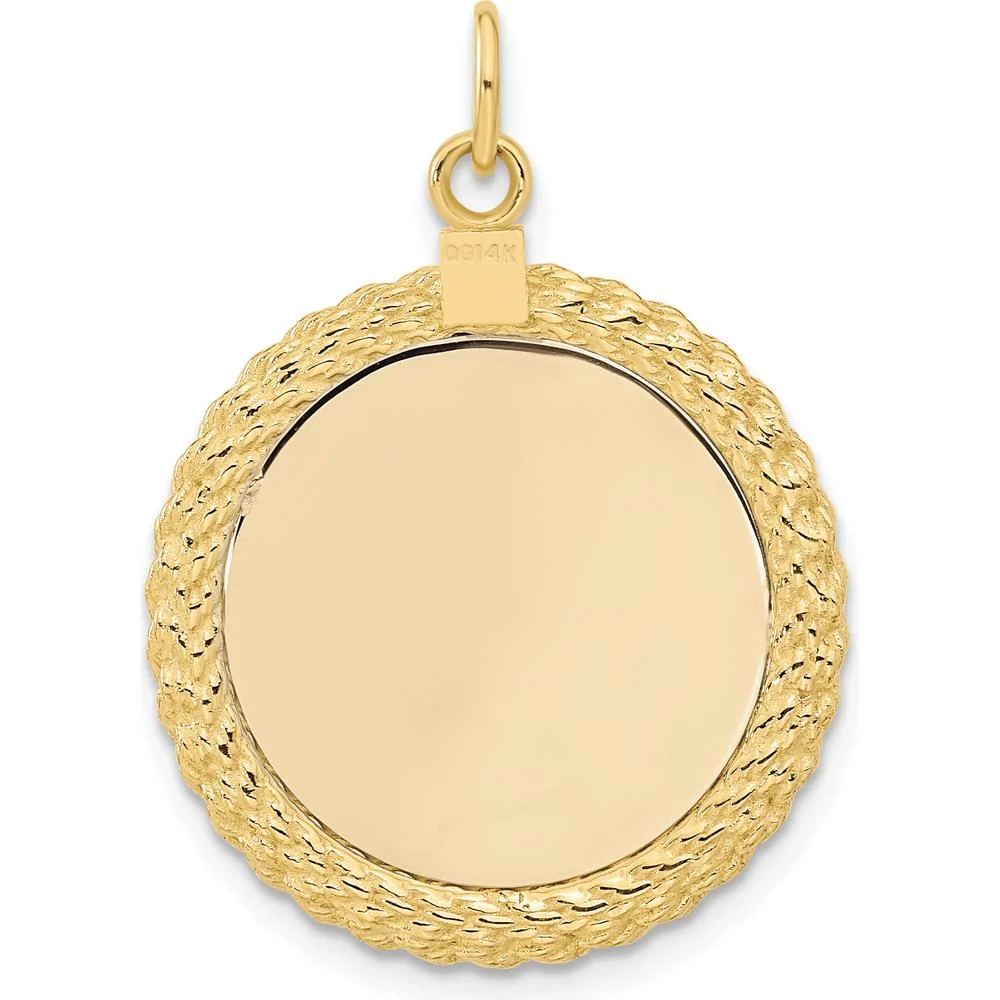 14K Yellow Gold Engravable Disc Pendant with Rope Edge Charm - Polished Finish by Oro Pregiato - Image 3