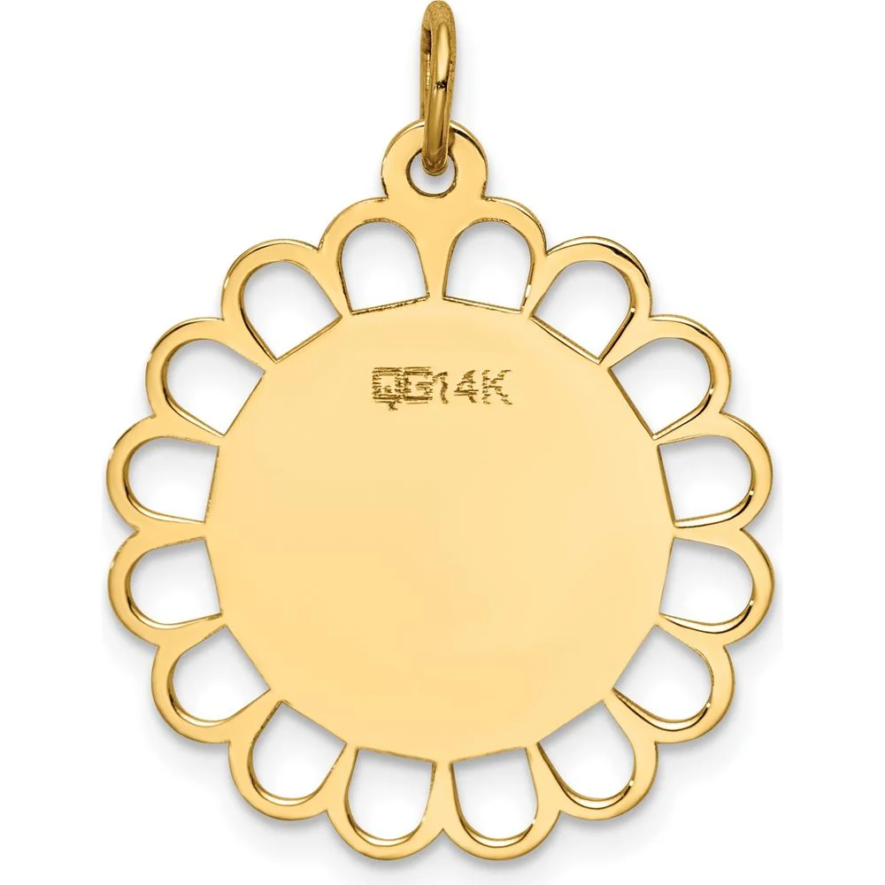 14K Yellow Gold Engravable Flower Disc Pendant - 28mm Length by Oro Pregiato - Image 3