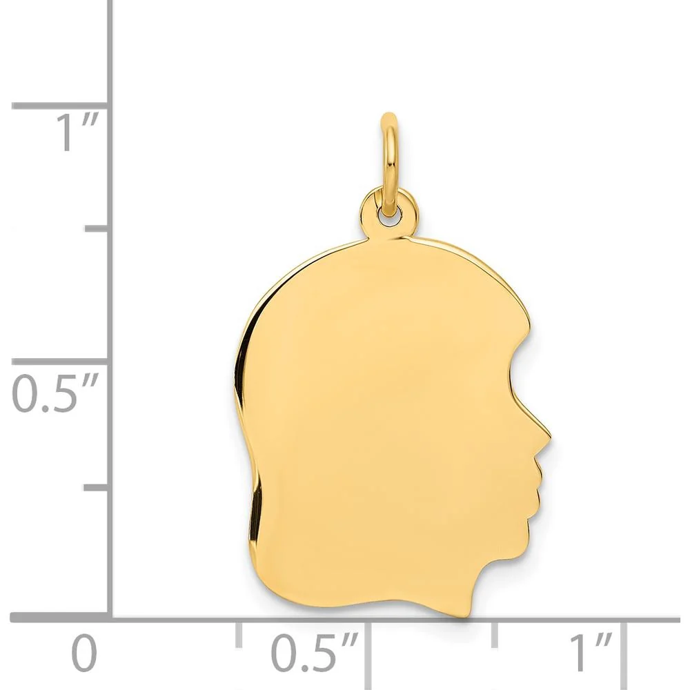 14K Yellow Gold Engravable Girl Head Charm - 27mm in Length, 17mm Width, 0.018 Gauge by Oro Pregiato - Image 2