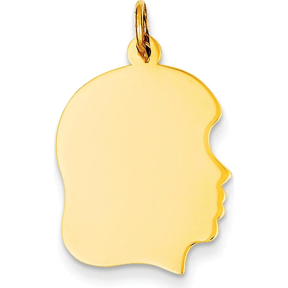 14K Yellow Gold Engravable Girl Head Charm - 27mm Length by Oro Pregiato