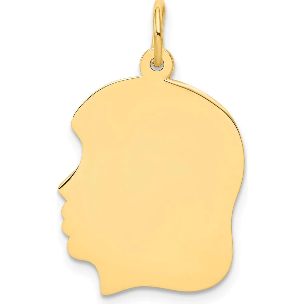 14K Yellow Gold Engravable Girl Head Charm Pendant - Personalized Customizable Jewelry by Oro Pregiato