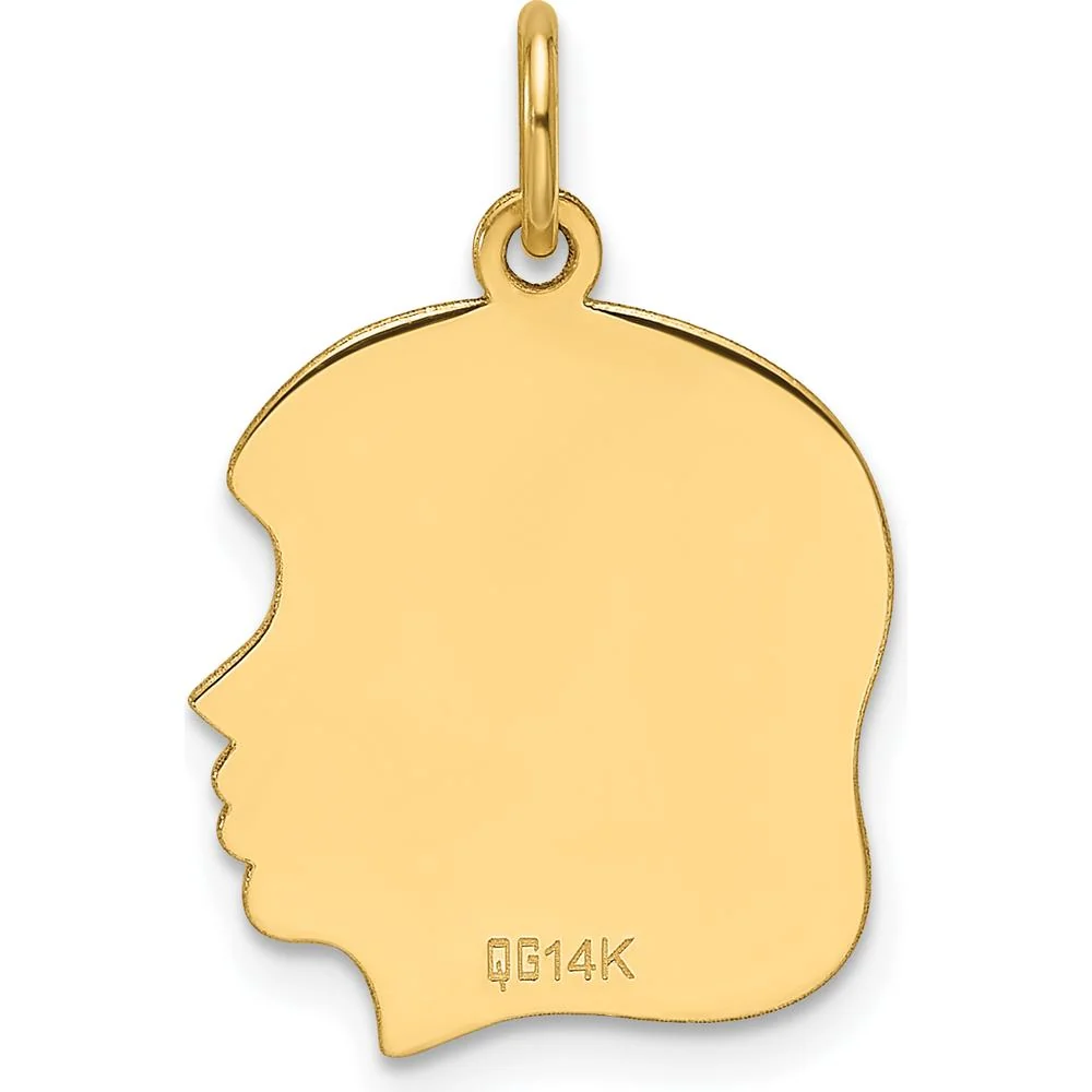 14K Yellow Gold Engravable Girl Head Charm Pendant - Polished Finish by Oro Pregiato - Image 3