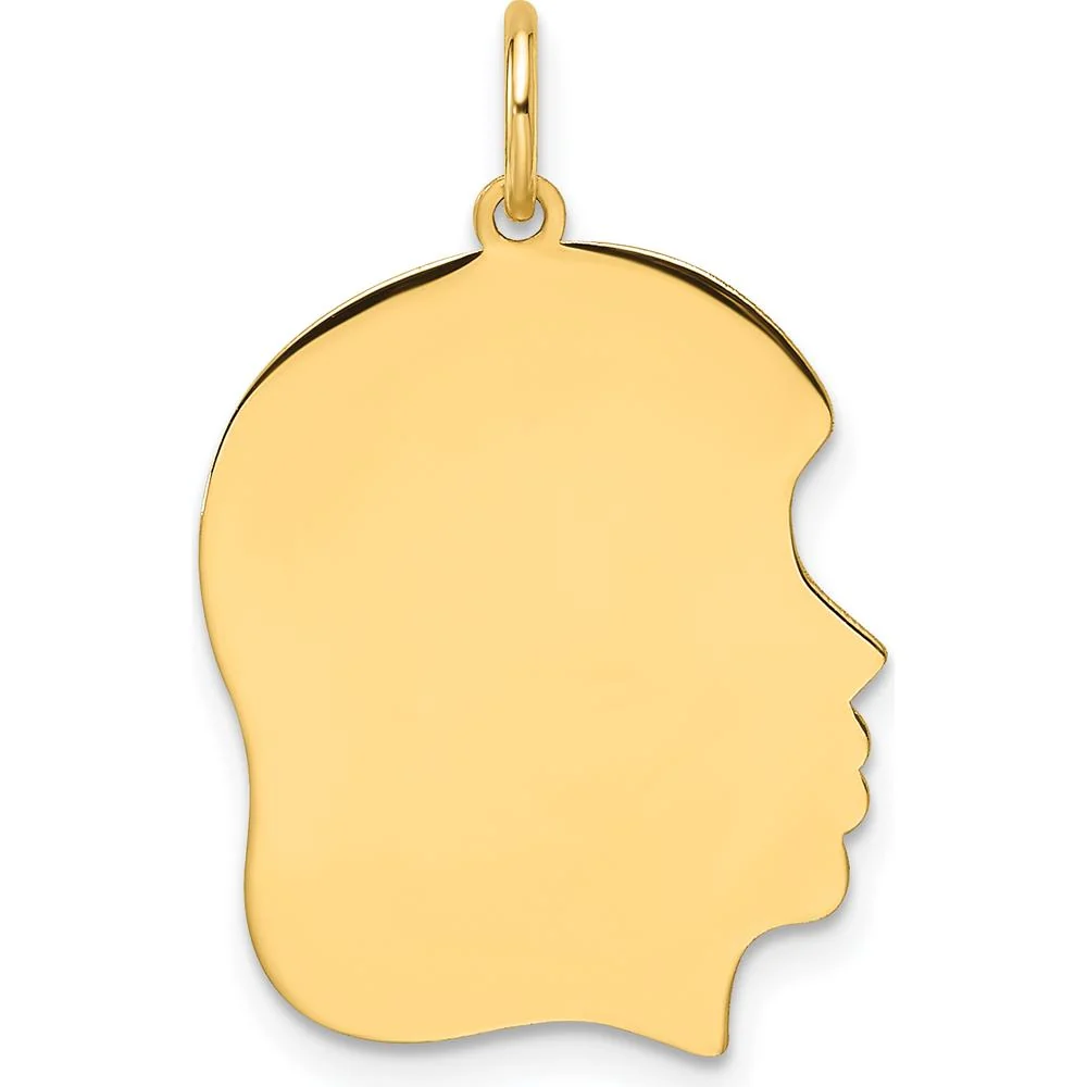 14K Yellow Gold Engravable Girl Head Charm - Personalized Pendant - 25.2mm by Oro Pregiato