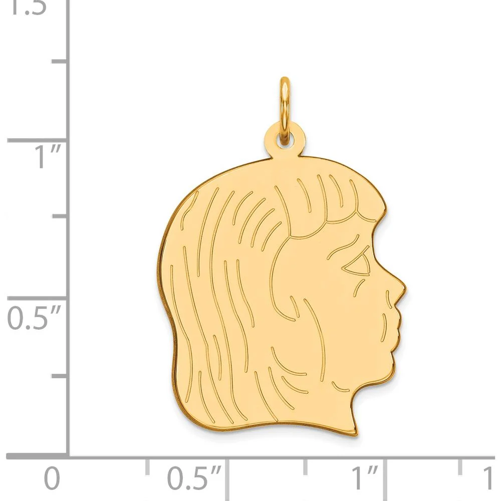 14K Yellow Gold Engravable Girl Head Charm - Personalized Right-Facing Profile Pendant by Oro Pregiato - Image 2