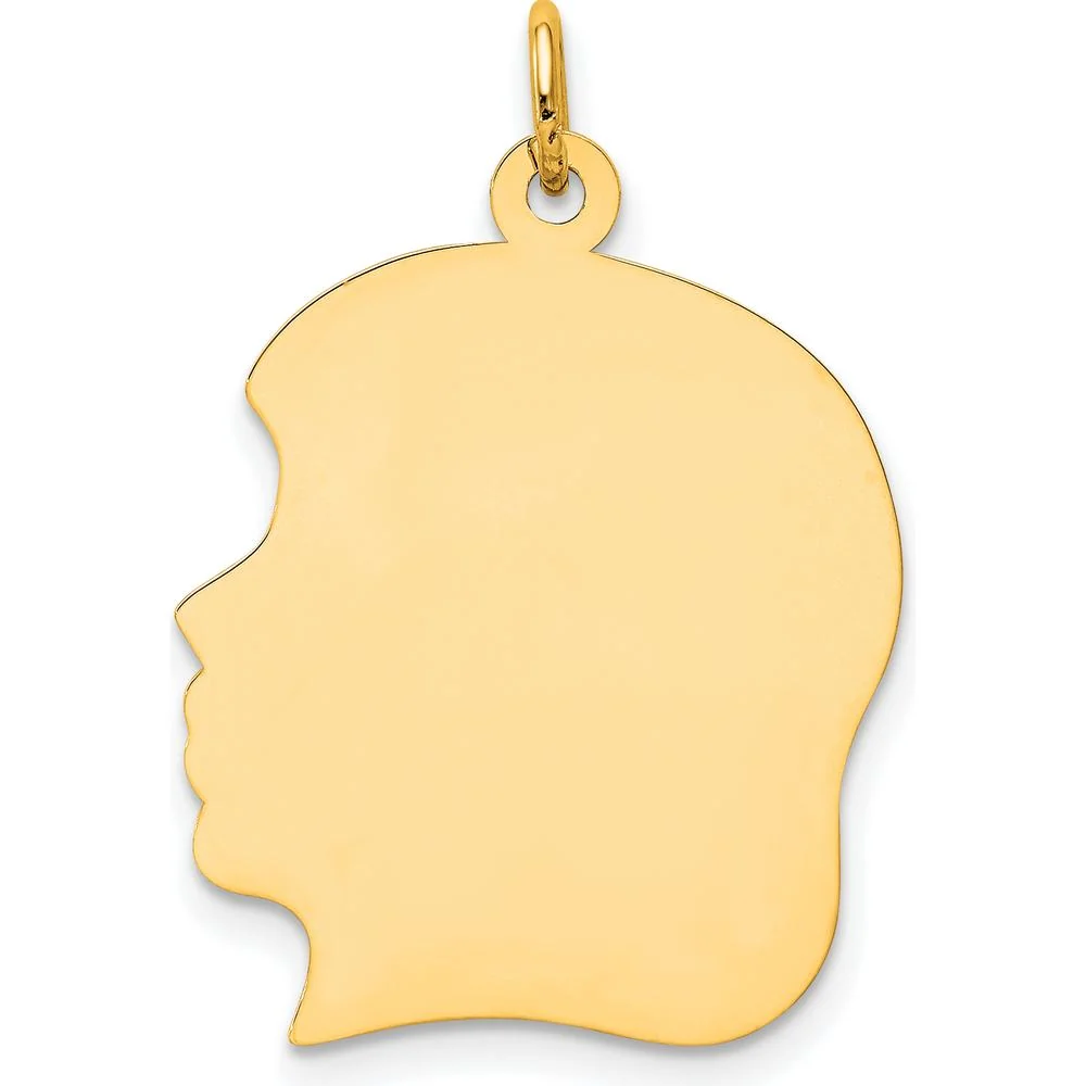 14K Yellow Gold Engravable Left-Facing Girl Head Charm - 26mm by Oro Pregiato