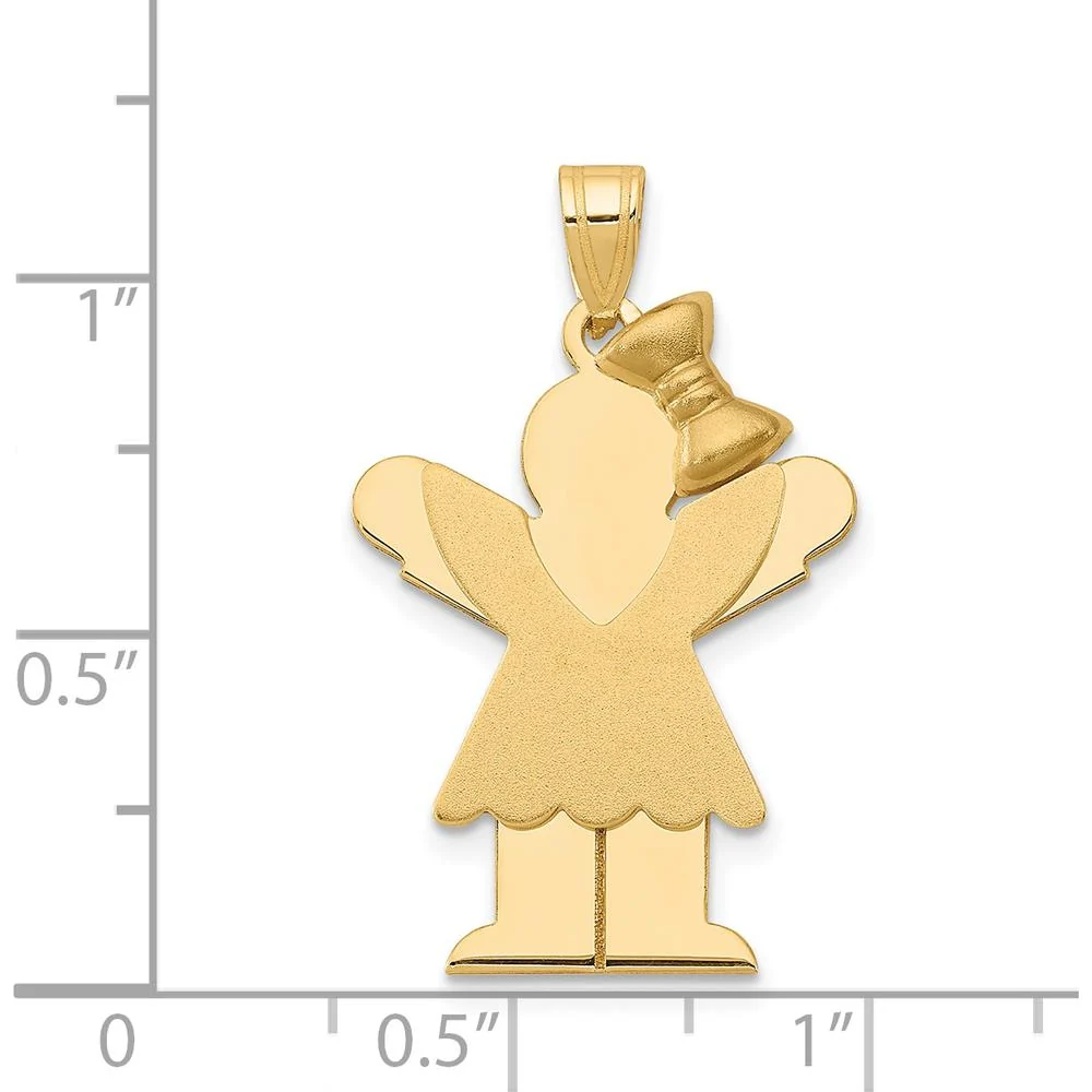 14K Yellow Gold Engravable Medium Girl with Ruffles and Bow Pendant - Solid Gold Love Charm by Oro Pregiato - Image 3