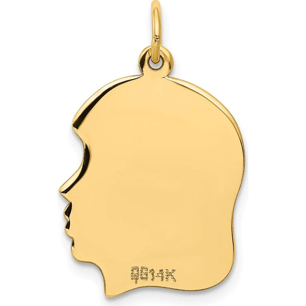 14K Yellow Gold Engravable Right-Facing Girl Head Charm - Polished Finish, 27mm Length by Oro Pregiato - Image 3