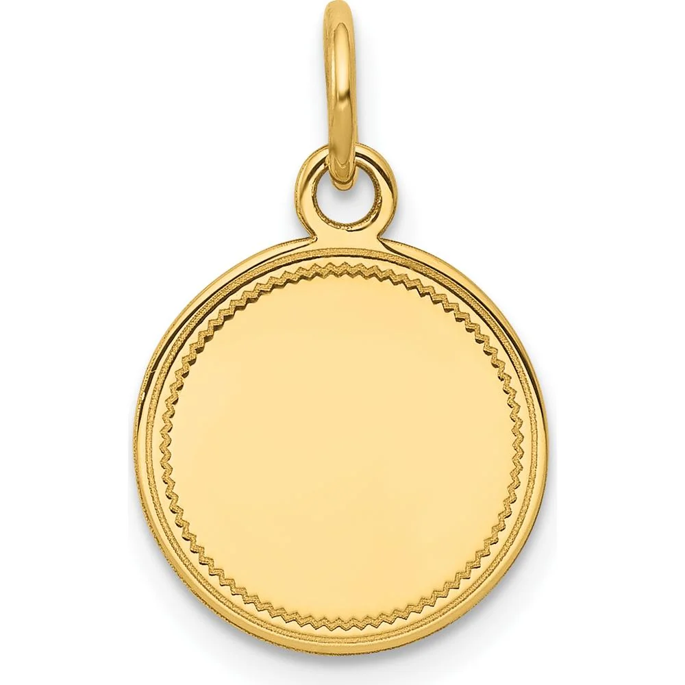 14K Yellow Gold Engravable Round Disc Charm with Polished Finish - 13mm by Oro Pregiato