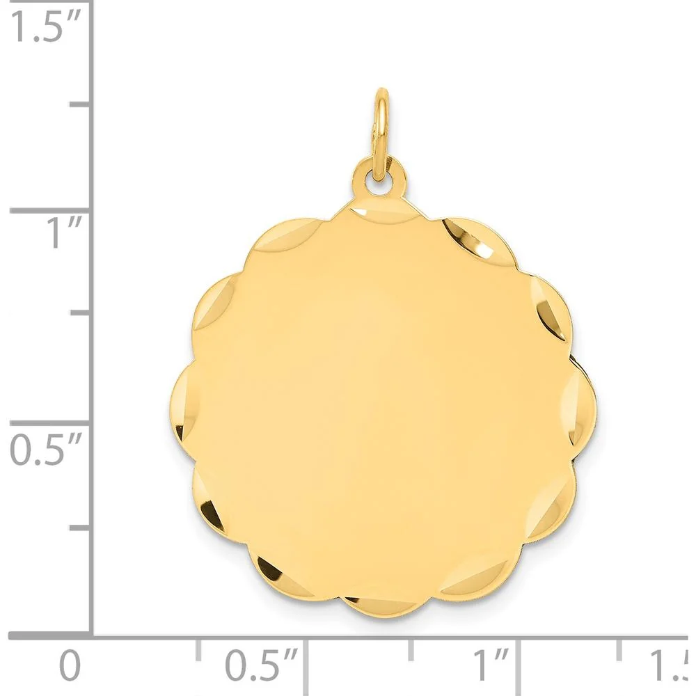 14K Yellow Gold Engravable Scalloped Disc Charm with Diamond-Cut Edges - 28mm Length by Oro Pregiato - Image 2