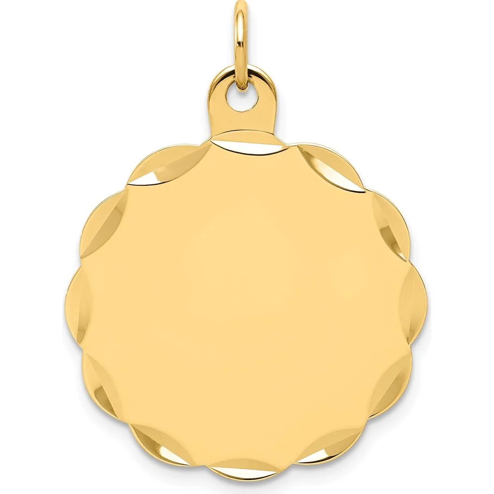 14K Yellow Gold Engravable Scalloped Disc Charm with Diamond-Cut Edges by Oro Pregiato