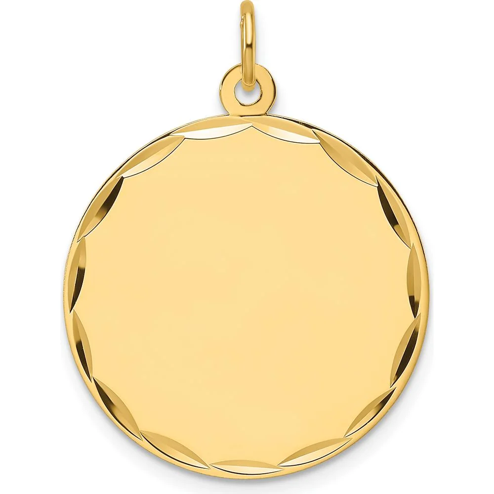 14K Yellow Gold Etched Engravable Round Disc Charm - Polished Finish by Oro Pregiato
