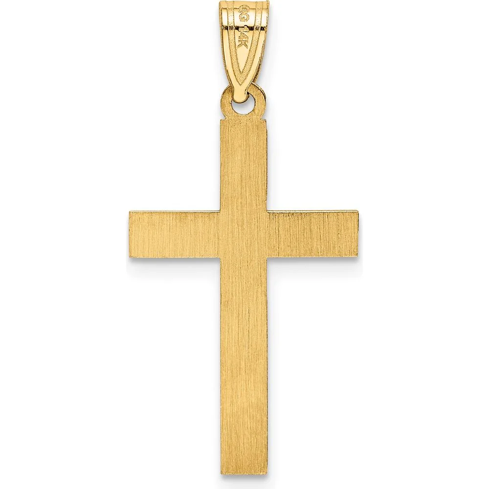 14K Yellow Gold Etched Floral Cross Pendant - 28mm Length by Oro Pregiato - Image 4