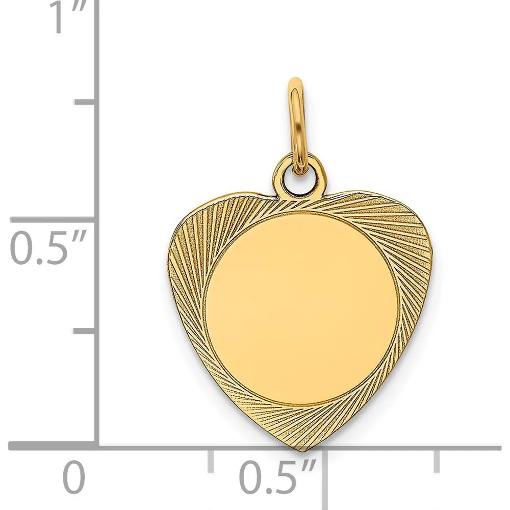 14K Yellow Gold Etched Heart Disc Charm Pendant - Engravable Personalized Jewelry by Oro Pregiato - Image 2