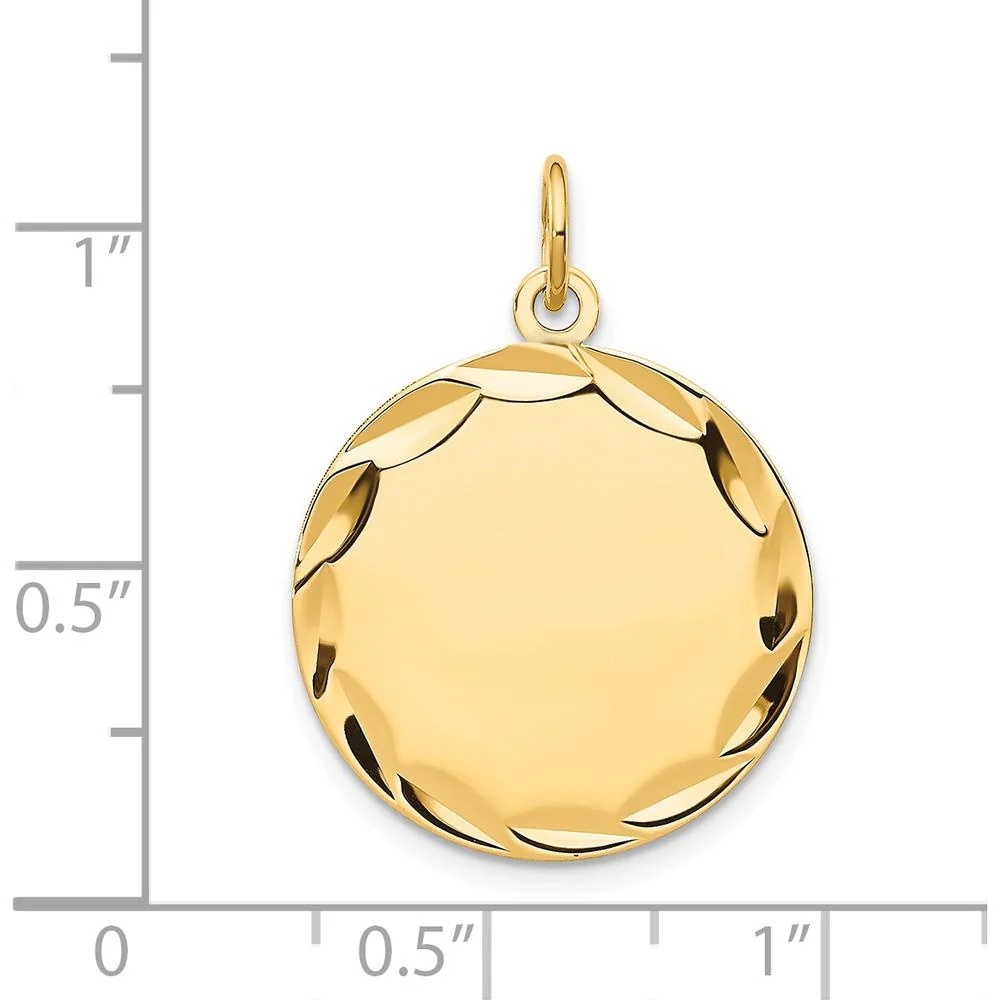 14K Yellow Gold Etched Round Disc Charm with Polished and Diamond-Cut Edges - Engravable Pendant for Personalization by Oro Pregiato - Image 2