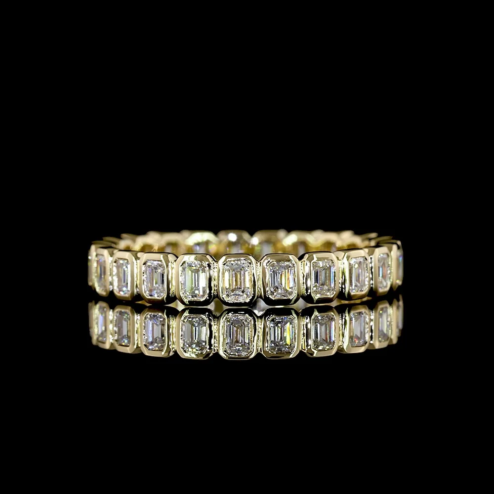 14K Yellow Gold Eternity Band with Bezel Set Emerald Cut Lab Diamonds - 0.98 Carats Total Diamond Weight - Covaloro Fine Jewelry