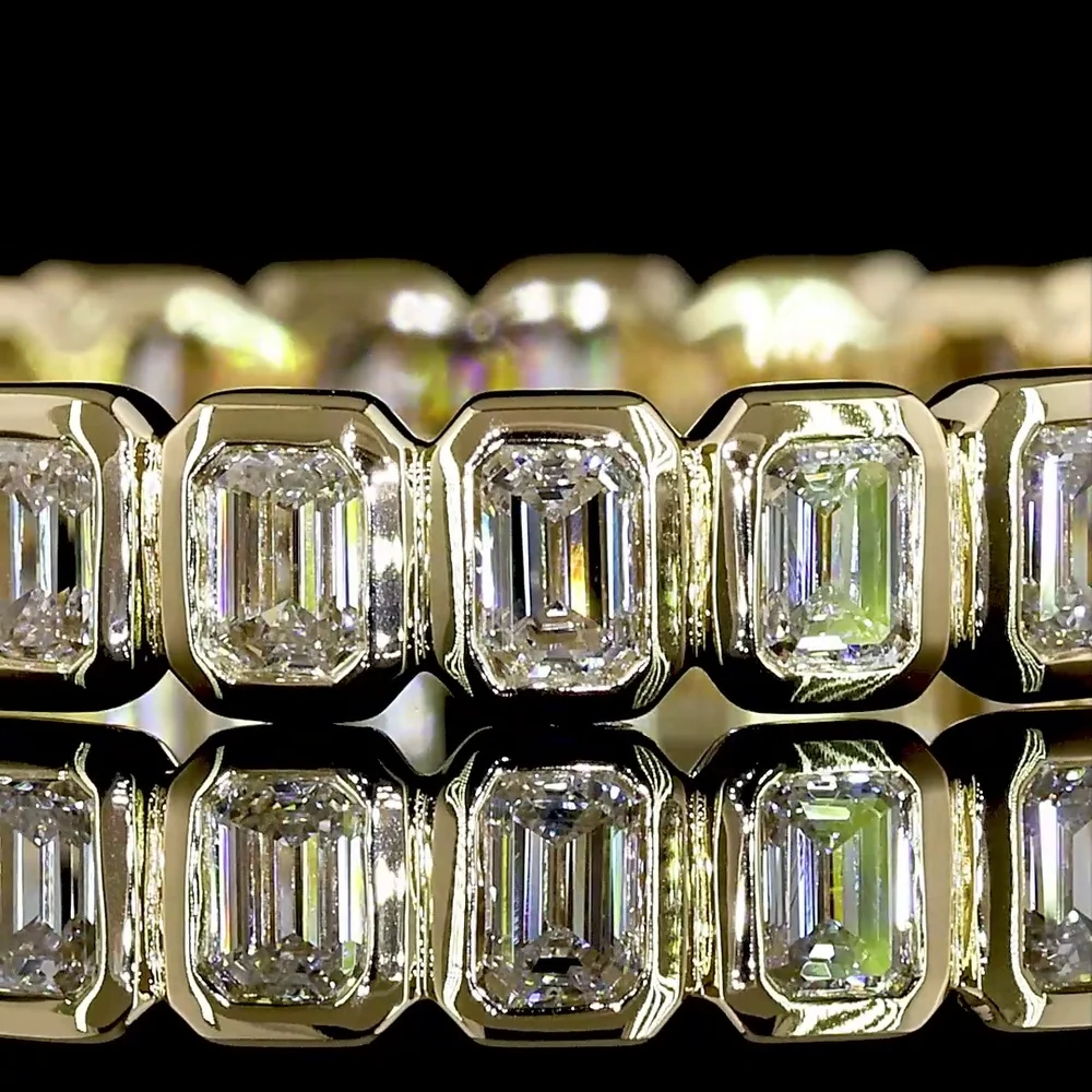 14K Yellow Gold Eternity Band with Bezel Set Emerald Cut Lab Diamonds - 0.98 Carats Total Diamond Weight - Covaloro Fine Jewelry - Image 2