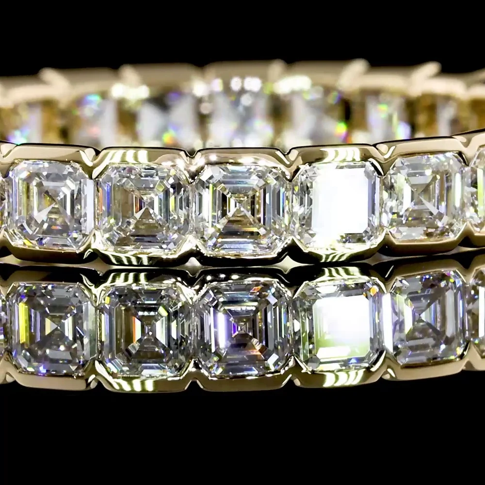 14K Yellow Gold Eternity Band with Half Bezel Set Asscher Cut Lab Diamonds - 1.98 Carats Total Diamond Weight - Covaloro Fine Jewelry - Image 2