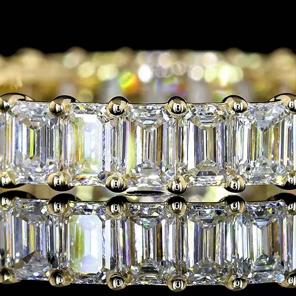 14K Yellow Gold Eternity Band with Prong Set Emerald Cut Lab-Grown Diamonds - E-F Color, VS1 Clarity, 31 Stones, 1.99 Total Carat Weight - Covaloro Fine Jewelry - Image 2
