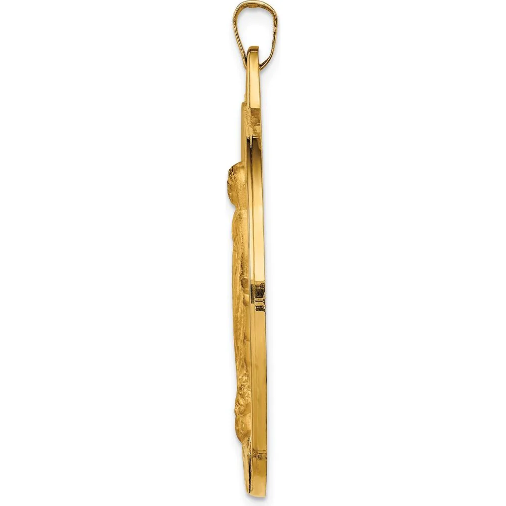 14K Yellow Gold Extra Large Spanish Milagrosa Medal Pendant with Satin and Polished Finish - 42.5mm Length, 34.5mm Width by Oro Pregiato - Image 2