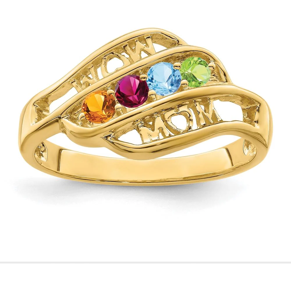 14K Yellow Gold Family Jewelry Ring Mounting - Customizable for Personalized Gemstones - Size 7 by Oro Pregiato