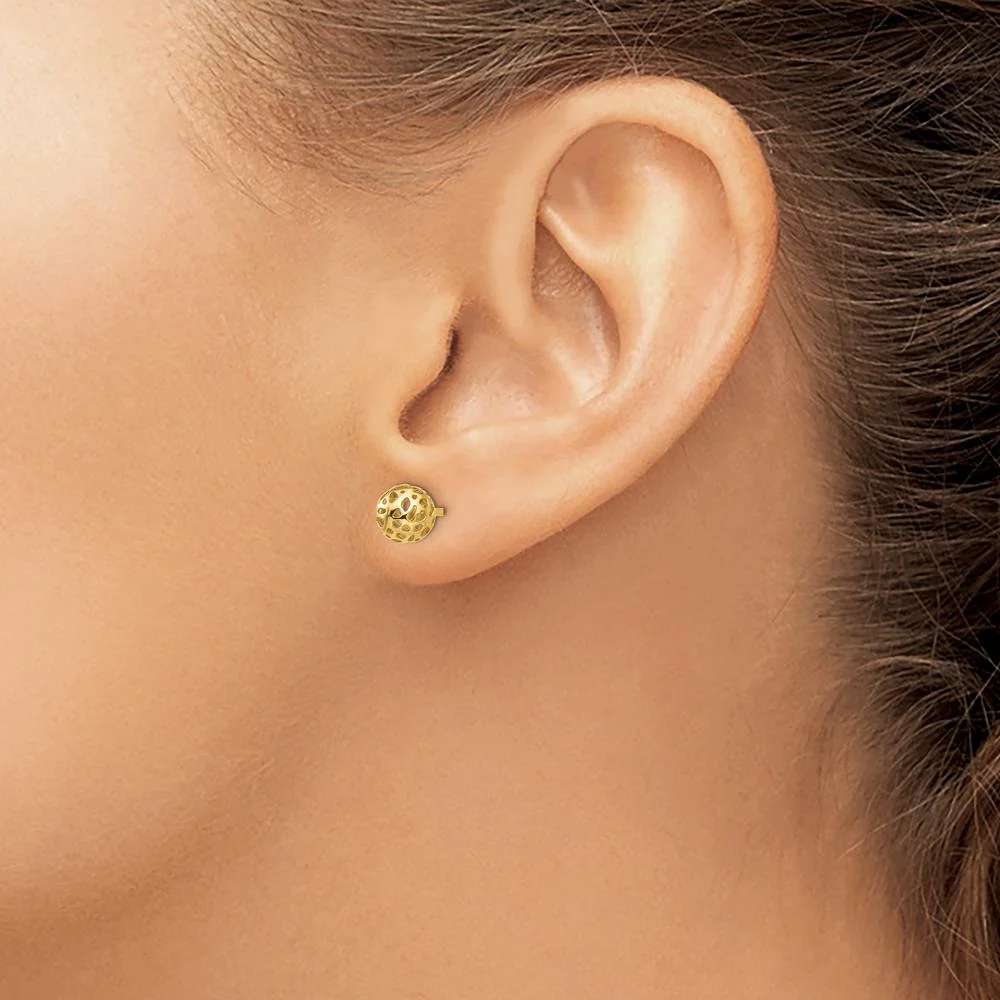 14K Yellow Gold Fancy Ball Post Earrings - 6.5mm Diameter by Oro Pregiato - Image 3