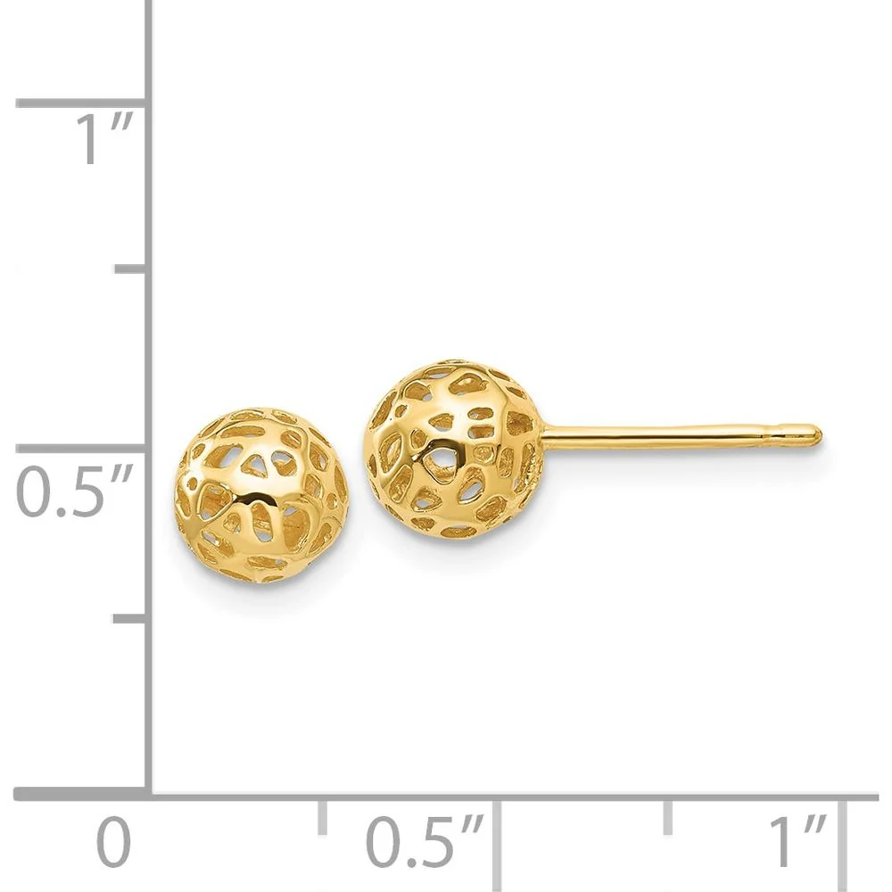 14K Yellow Gold Fancy Ball Post Earrings - 6.5mm Diameter by Oro Pregiato - Image 4