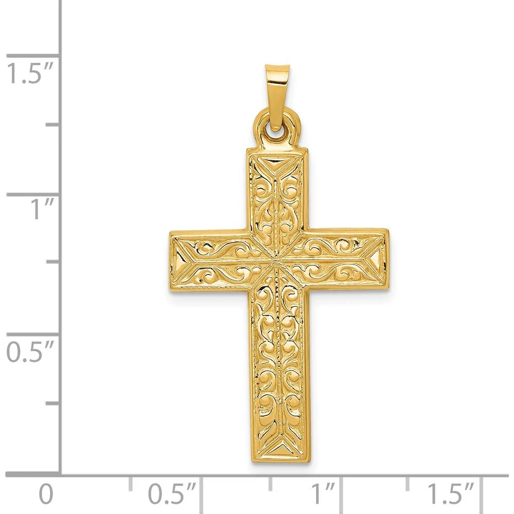 14K Yellow Gold Filigree Cross Pendant with Polished Finish - 36.75mm Length by Oro Pregiato - Image 3