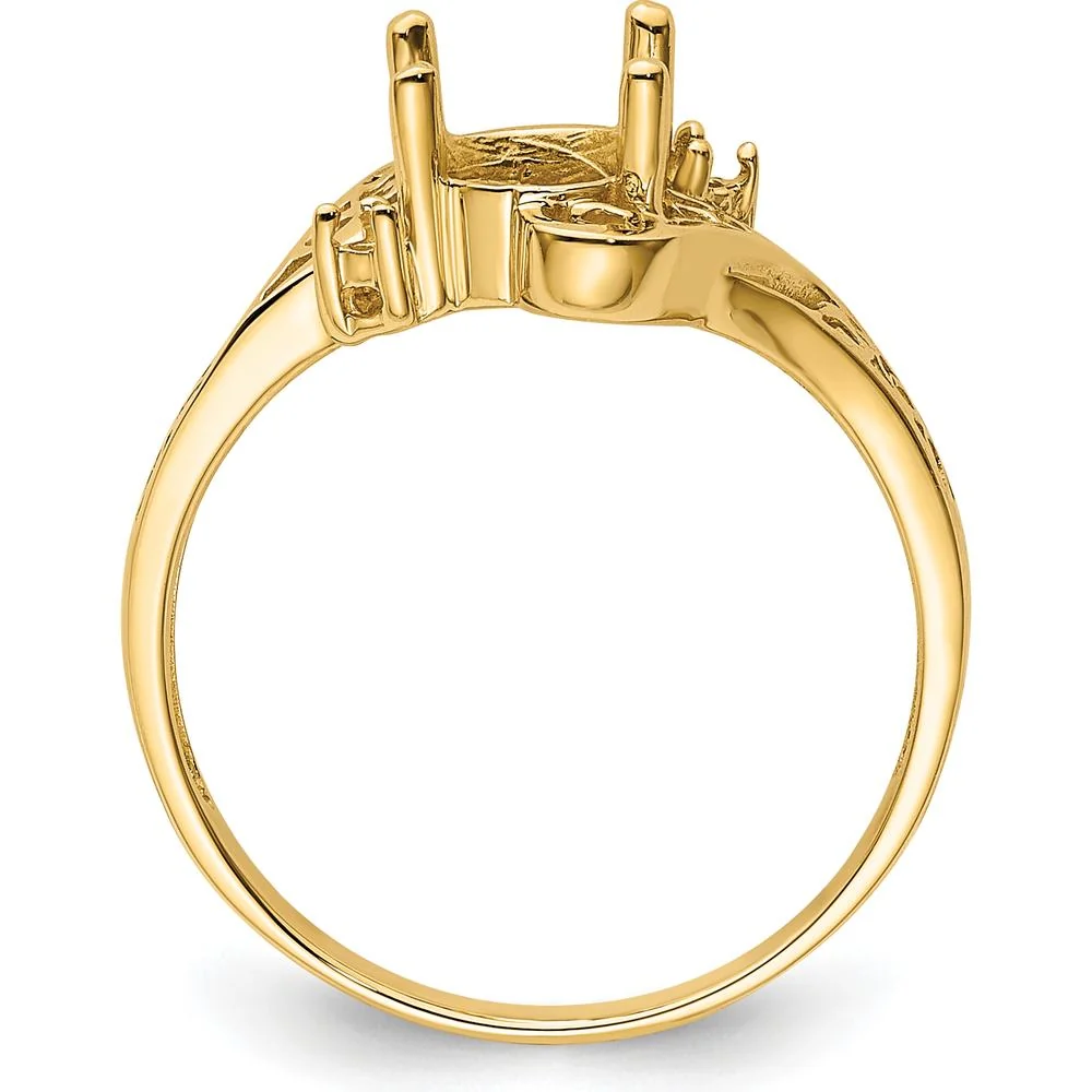 14K Yellow Gold Filigree Ring Mounting for 9x7 Oval Gemstone with Polished Finish - Size 6 by Monteluci Fine Jewelry - Image 2