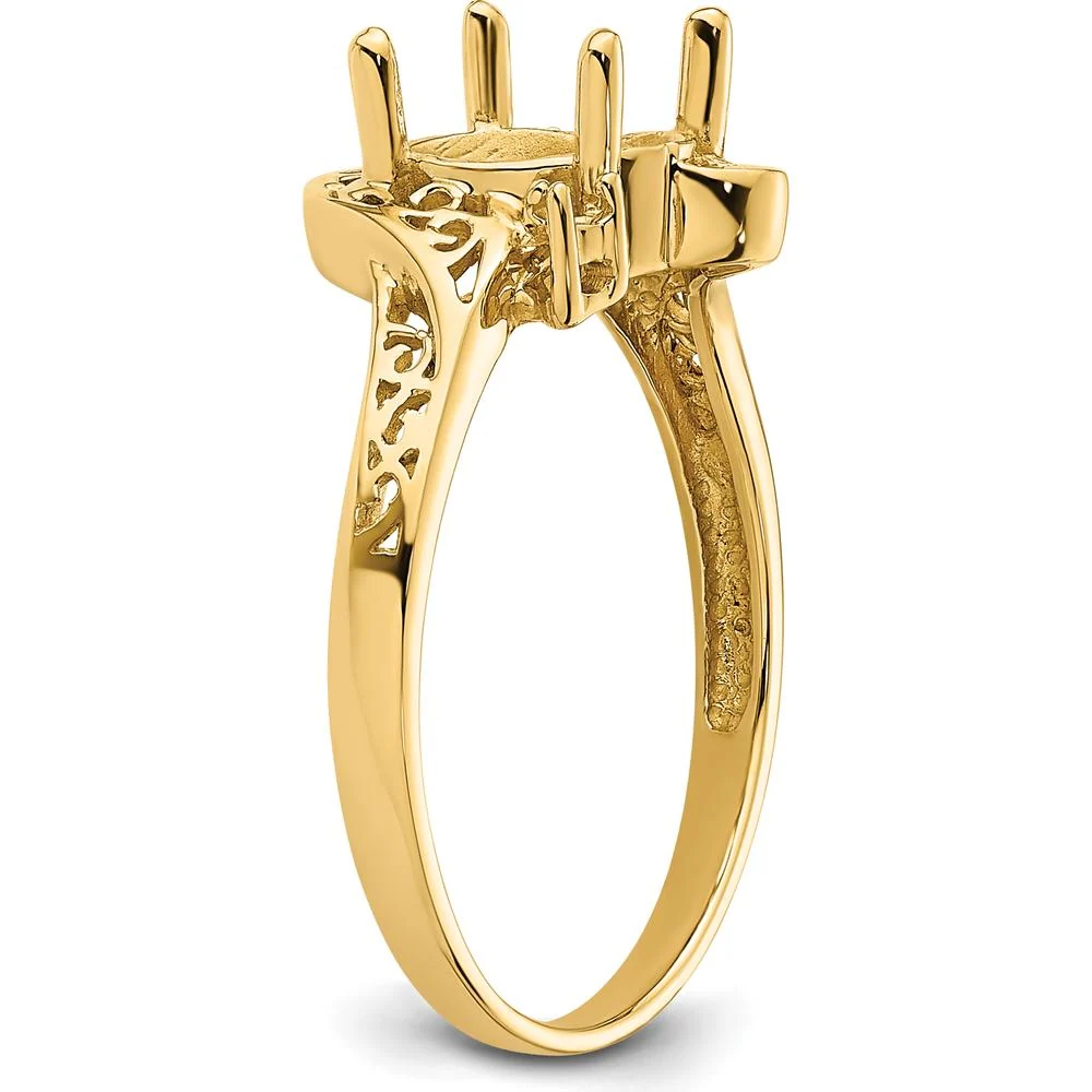 14K Yellow Gold Filigree Ring Mounting for 9x7 Oval Gemstone with Polished Finish - Size 6 by Monteluci Fine Jewelry - Image 4