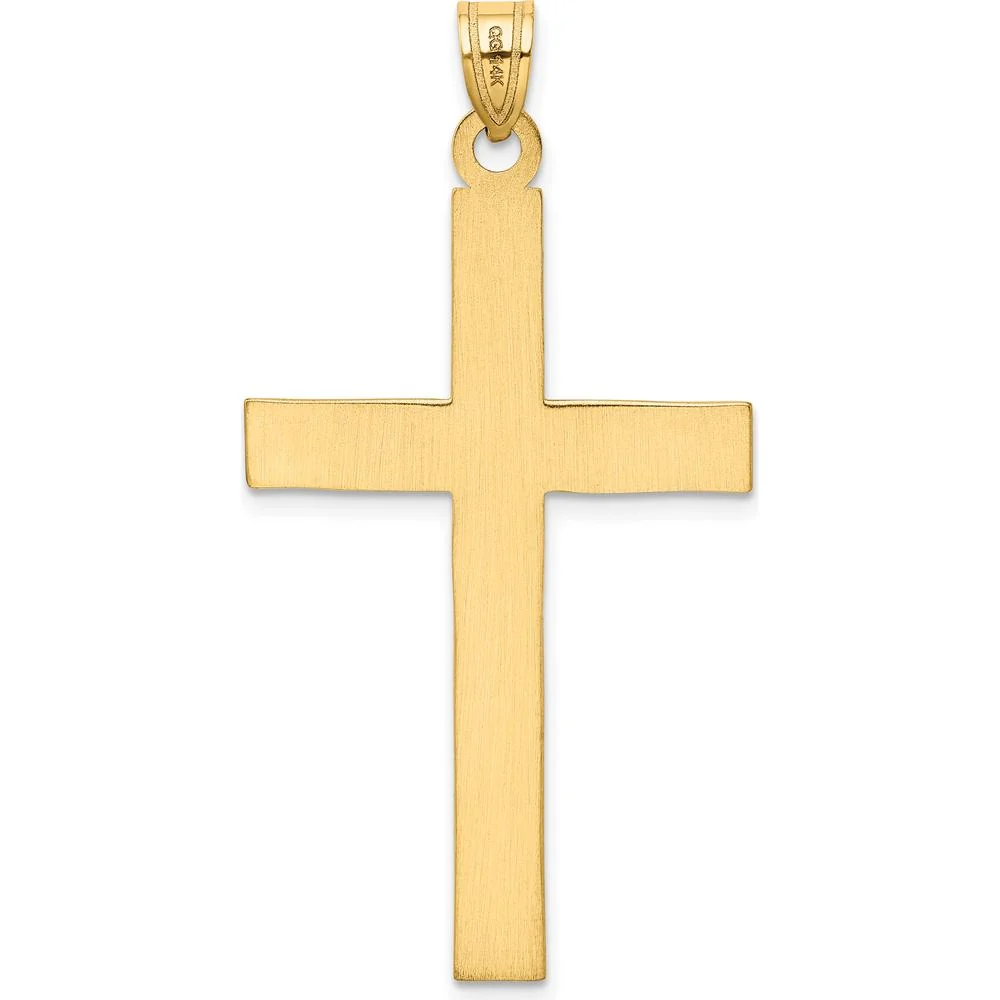 14K Yellow Gold Florentine Satin Cross Pendant - 48mm Length by Oro Pregiato - Image 4