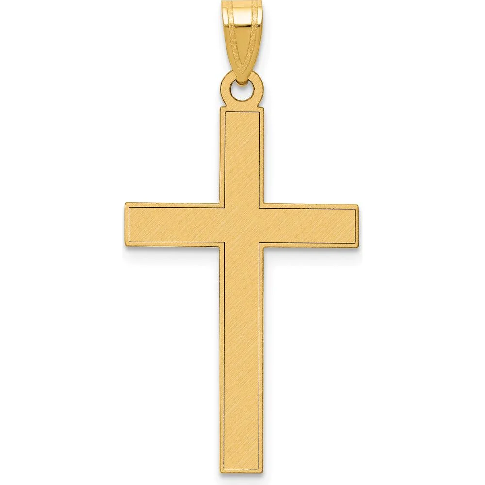 14K Yellow Gold Florentine Satin Cross Pendant with Polished Edges - 36mm Length, 18mm Width by Oro Pregiato
