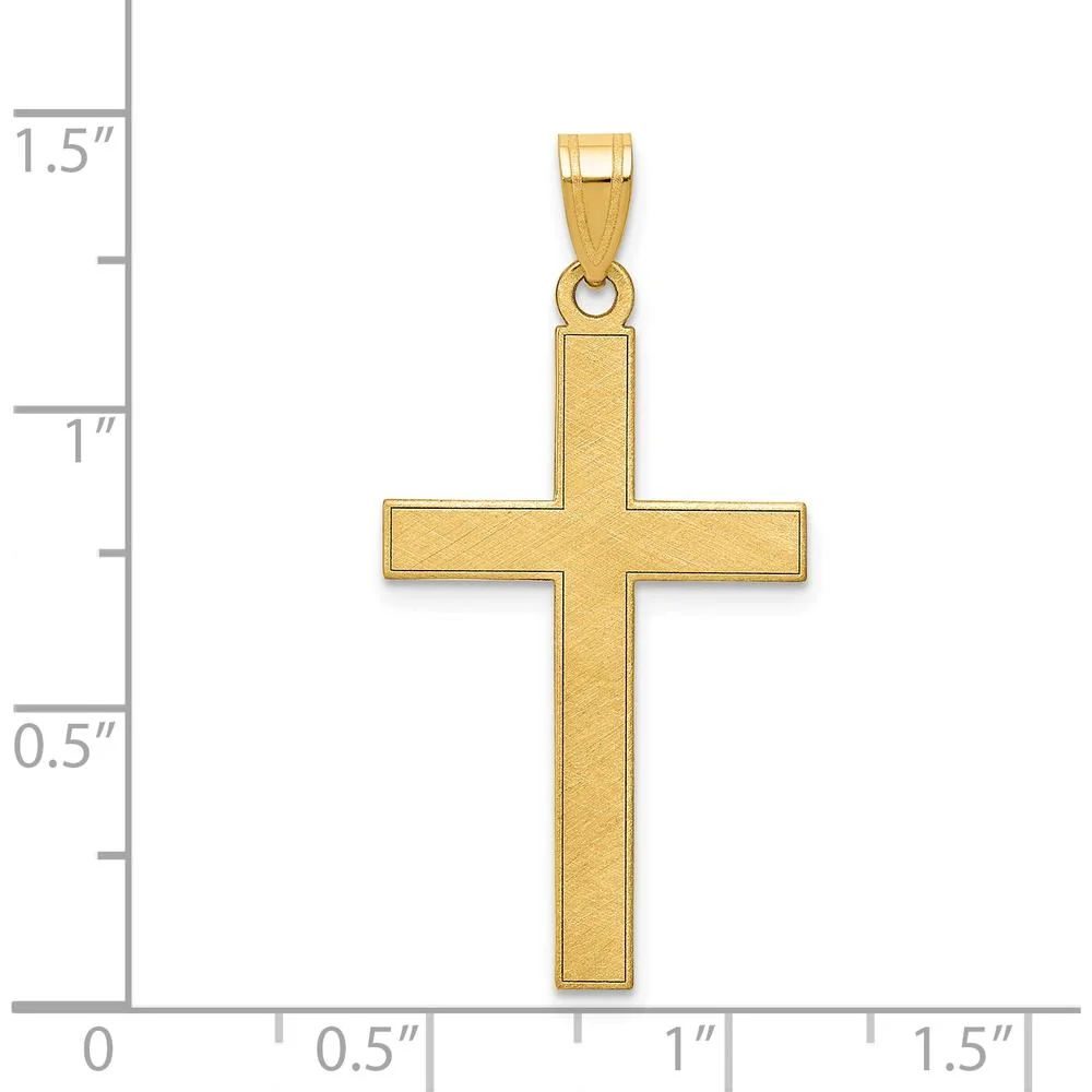 14K Yellow Gold Florentine Satin Cross Pendant with Polished Edges - 36mm Length, 18mm Width by Oro Pregiato - Image 3