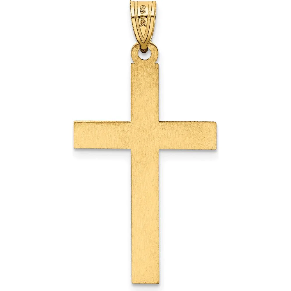 14K Yellow Gold Florentine Satin Cross Pendant with Polished Edges - 36mm Length, 18mm Width by Oro Pregiato - Image 4
