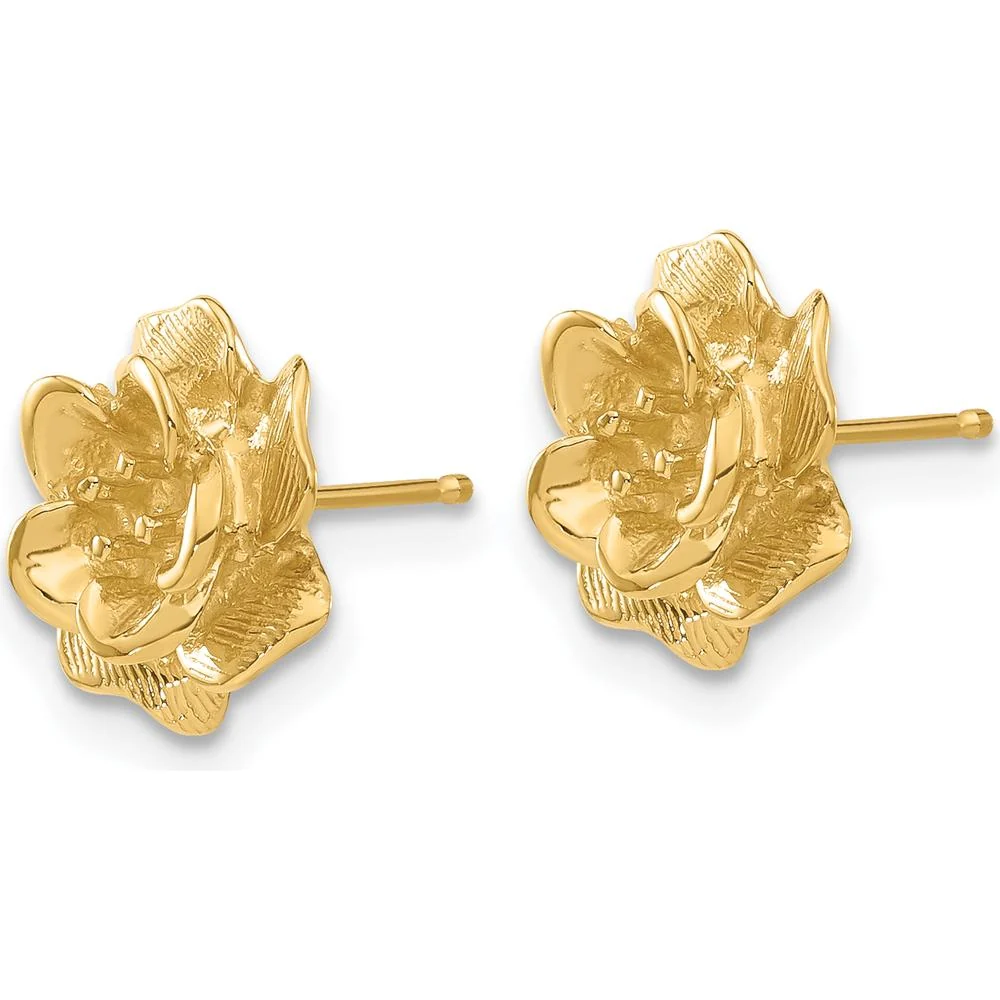 14K Yellow Gold Flower Earrings with Prong Settings - 2mm Round Stones by Oro Pregiato - Image 2