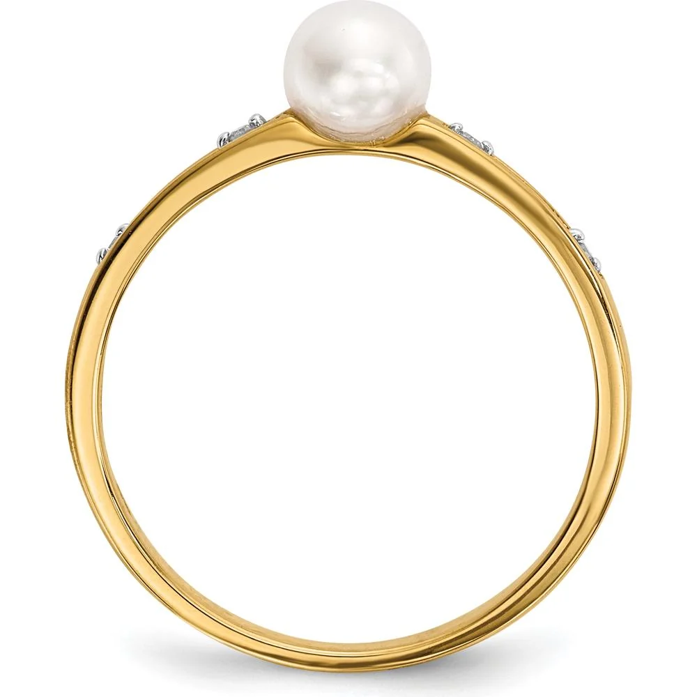 14K Yellow Gold Freshwater Cultured Pearl and Round Diamond Ring - 0.78 Carat Pearl, 0.02 Carat Diamond Total Weight - Size 7 by Monteluci Fine Jewelry - Image 2